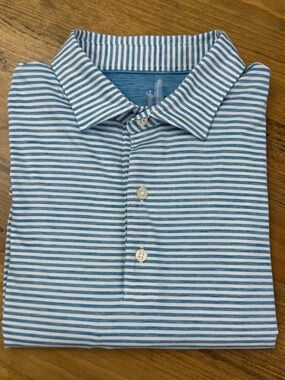 Johnnie-O Men’s Featherweight Performance Blue Striped Polo Medium